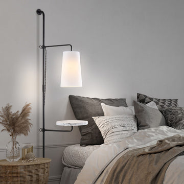Andre 11.5" Contemporary Industrial Iron Plug-In with Adjustable White Marble Table LED Sconce - JONATHAN Y